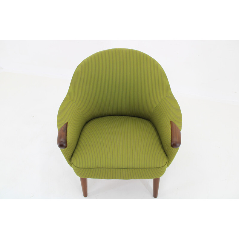 Fauteuil vintage en teck et tissu, Danemark 1960