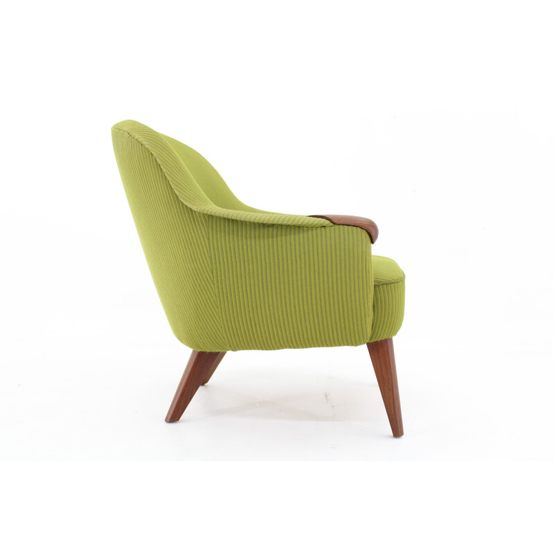 Fauteuil vintage en teck et tissu, Danemark 1960