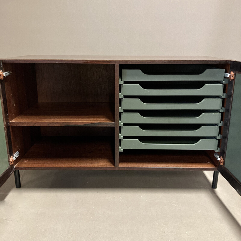 Vintage chest of drawers in rosewood and metal, 1950