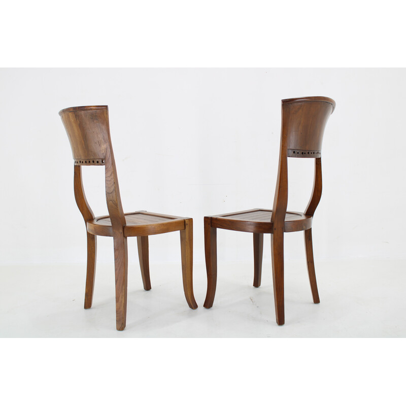 Pair of vintage solid teak chairs, India 1980