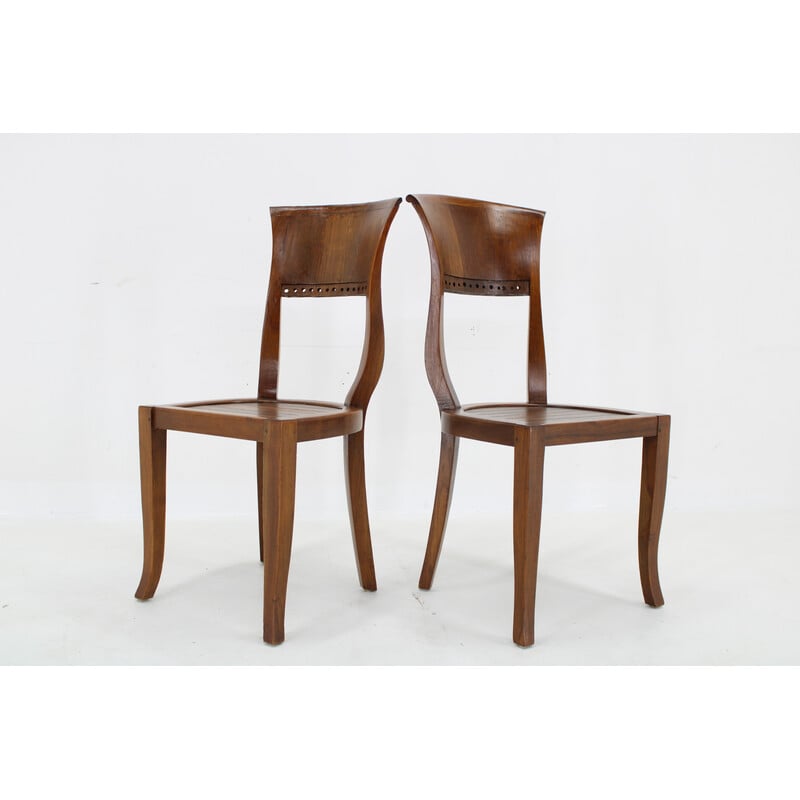 Pair of vintage solid teak chairs, India 1980