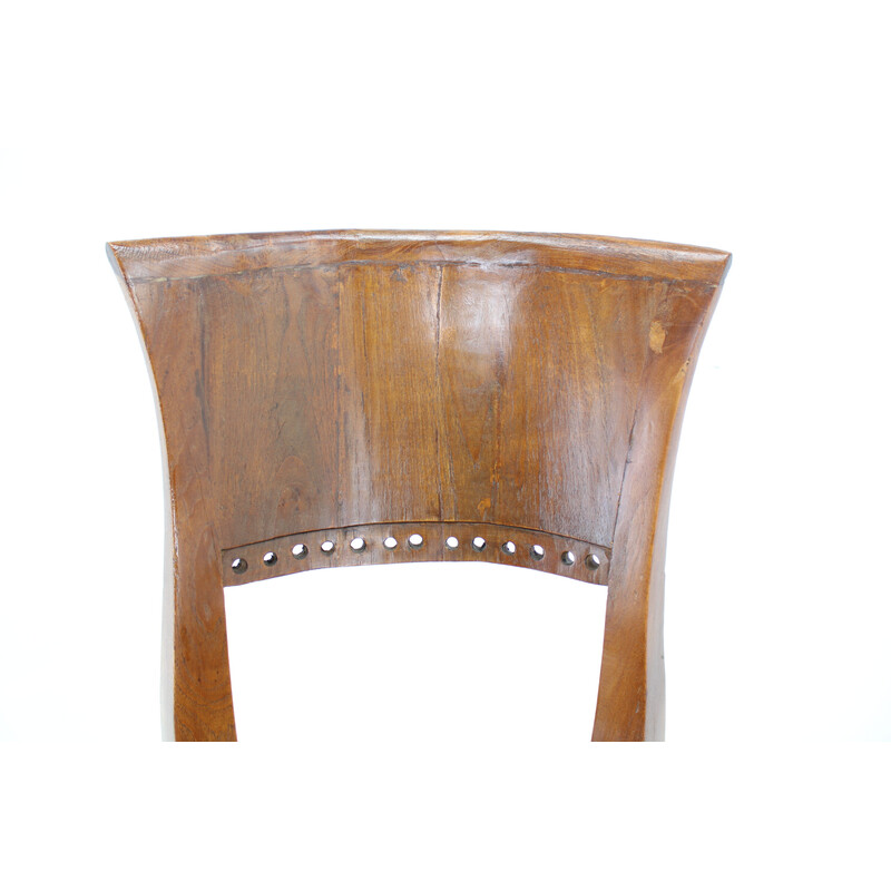 Pair of vintage solid teak chairs, India 1980