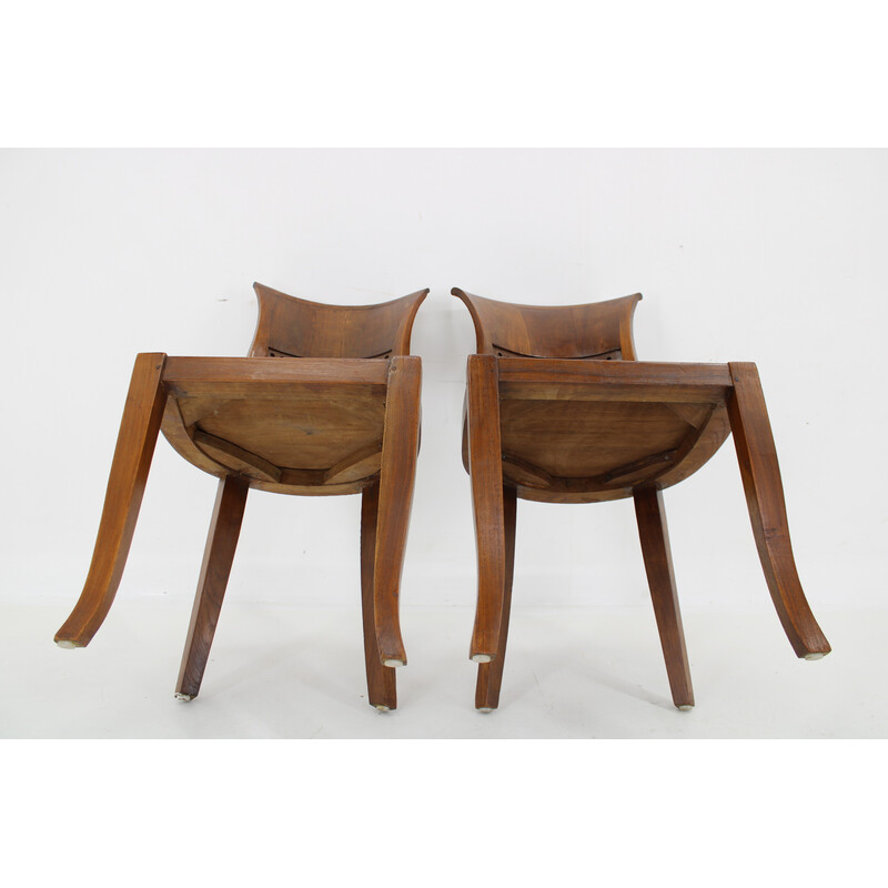 Pair of vintage solid teak chairs, India 1980