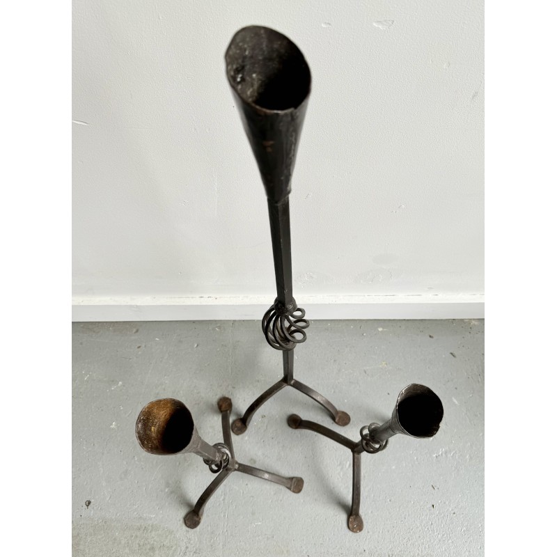 Set of 3 vintage wrought iron candlestick