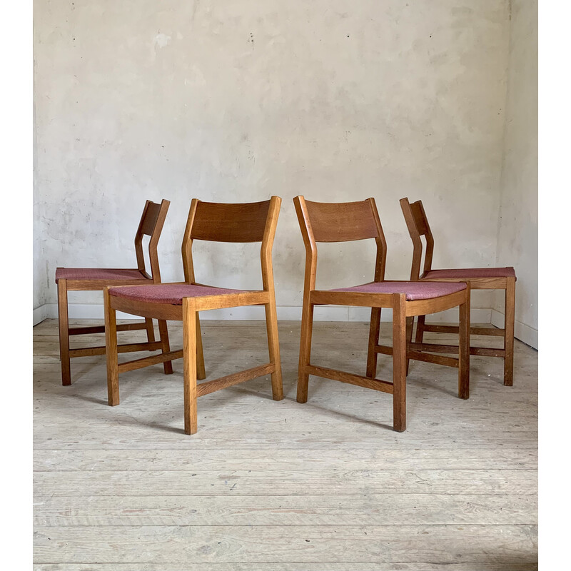 Set of 4 vintage oiled solid oak chairs by Borge Mogenson for Søborg Møbelfabrik, Denmark