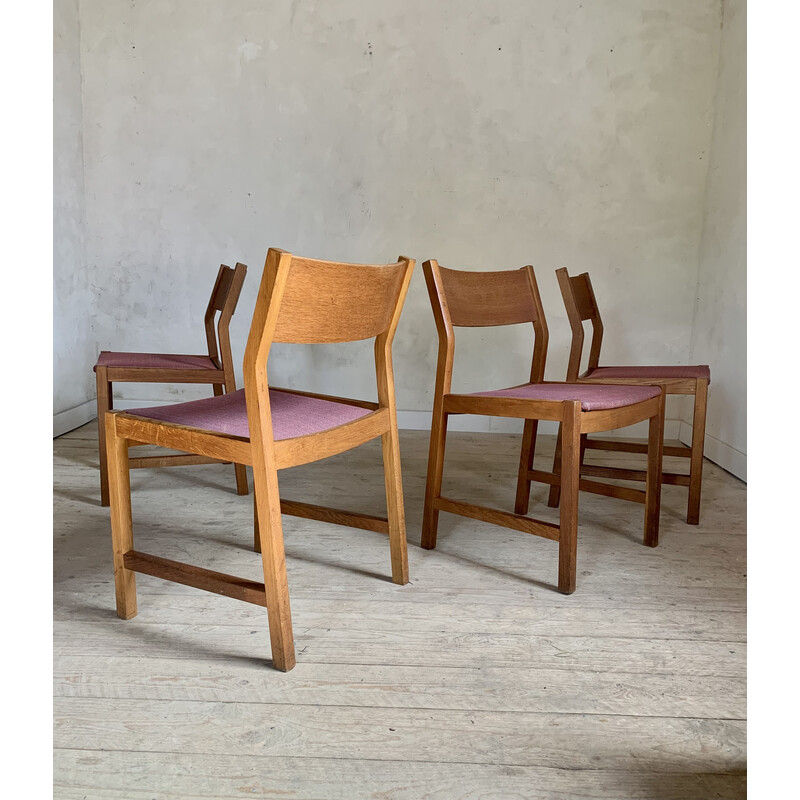 Set of 4 vintage oiled solid oak chairs by Borge Mogenson for Søborg Møbelfabrik, Denmark