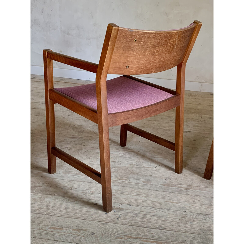 Pair of vintage armchairs in oiled solid oak and fabric by Borge Mogensen for Søborg Møbelfabrik, Denmark