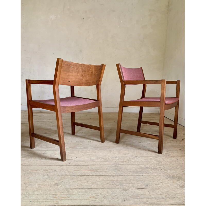 Paar vintage fauteuils in geolied massief eiken en stof van Borge Mogensen voor Søborg Møbelfabrik, Denemarken