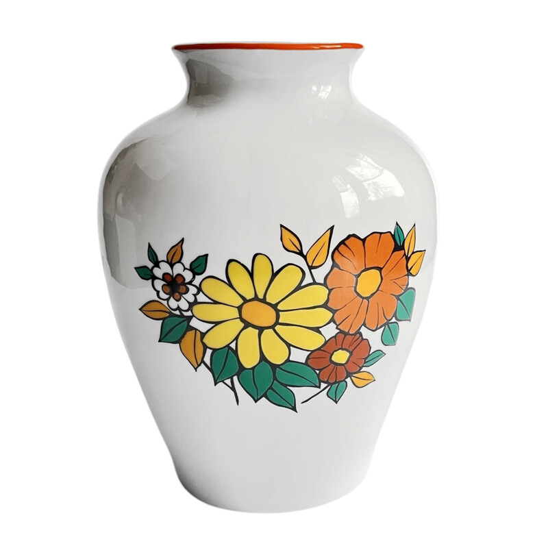 Vaso vintage in porcellana con motivo floreale, Polonia 1980