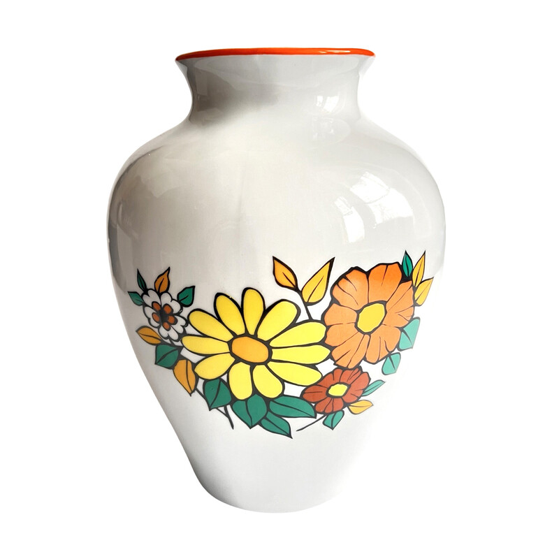 Vintage porcelain vase with floral pattern, Poland 1980