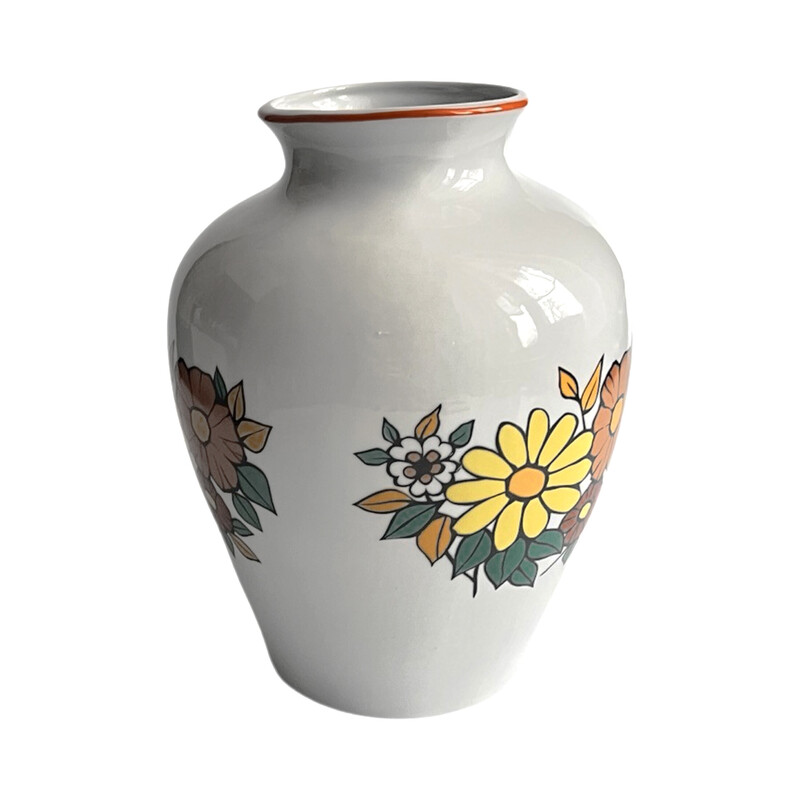 Vintage porcelain vase with floral pattern, Poland 1980