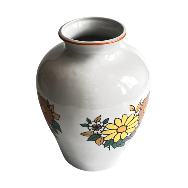 Vintage porcelain vase with floral pattern, Poland 1980