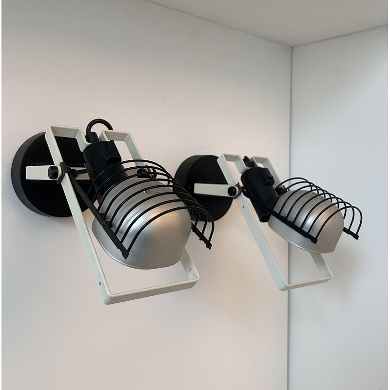 Pair of vintage Sintesi adjustable wall lights in lacquered metal and aluminum by Gismonti for Artemide, Italy 1975