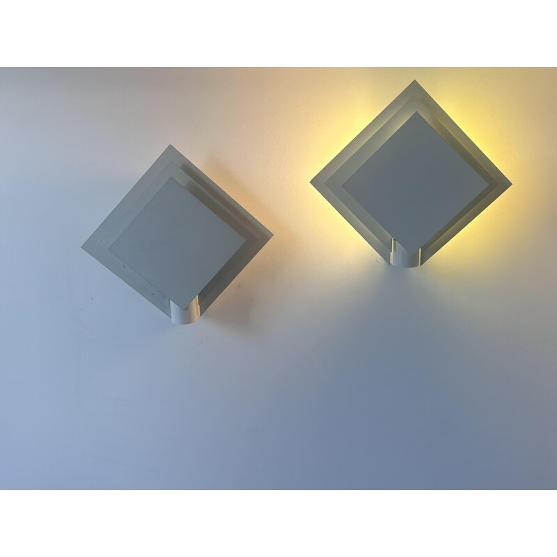 Pair of vintage wall lamp in white lacquered metal, Netherlands 1970