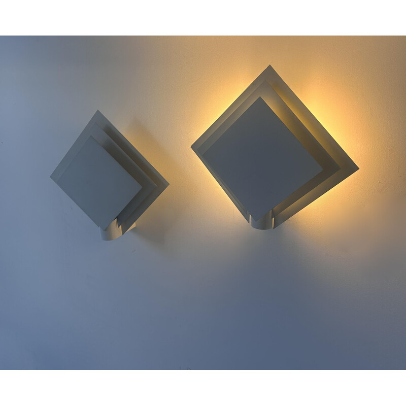 Pair of vintage wall lamp in white lacquered metal, Netherlands 1970