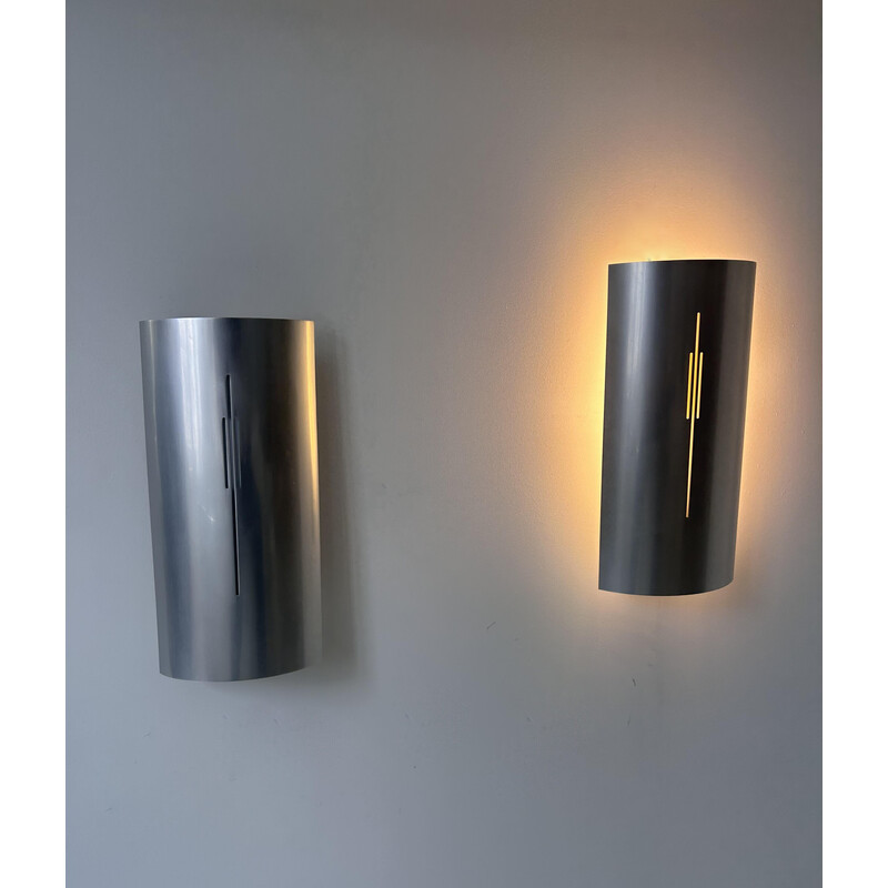 Pair of vintage aluminum wall lamp by Roland Jamois, France 1970