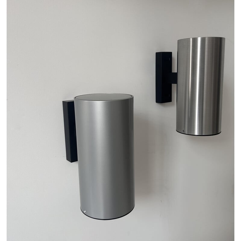 Pair of vintage brushed metal and aluminum wall lamp for Bur Leucthen, Germany 1970