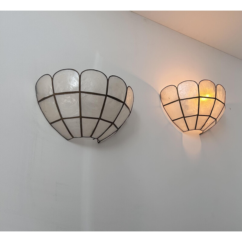 Pair of vintage mother-of-pearl sconces, France 1970