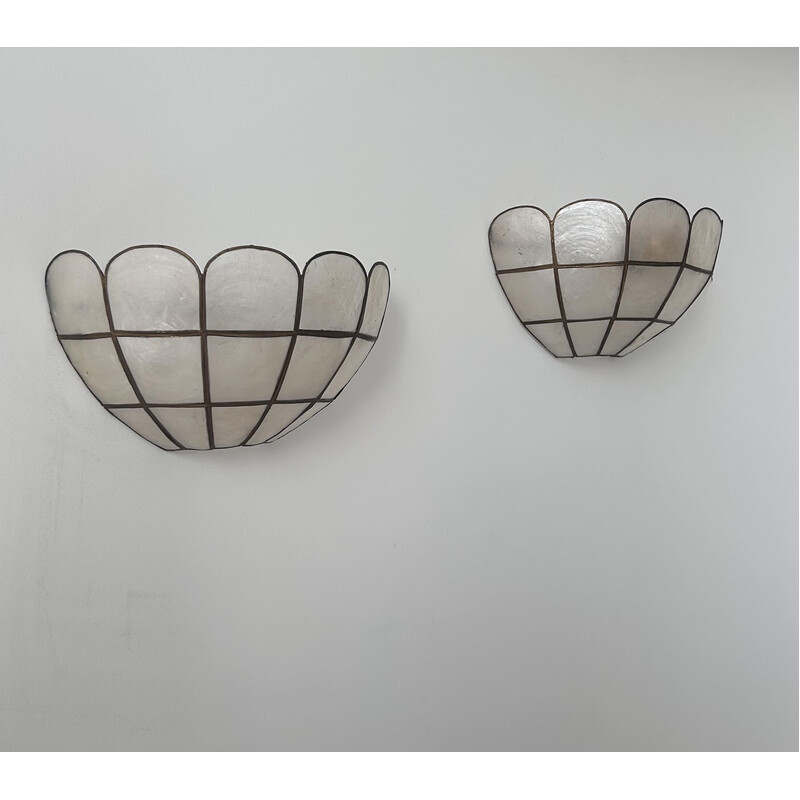 Pair of vintage mother-of-pearl sconces, France 1970
