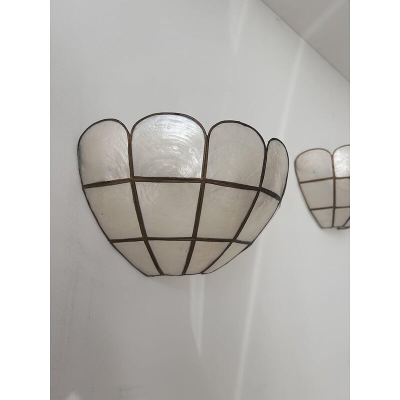 Pair of vintage mother-of-pearl sconces, France 1970