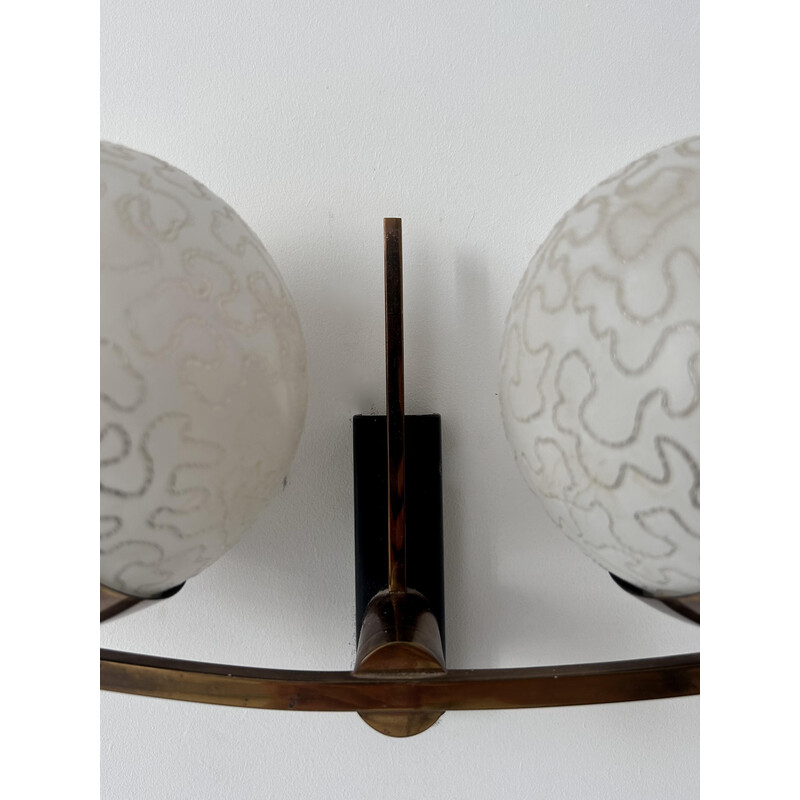 Vintage wall lamp in brass and opaline glass for Arlus, France 1960