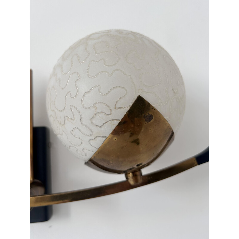 Vintage wall lamp in brass and opaline glass for Arlus, France 1960