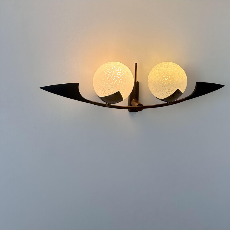 Vintage wall lamp in brass and opaline glass for Arlus, France 1960