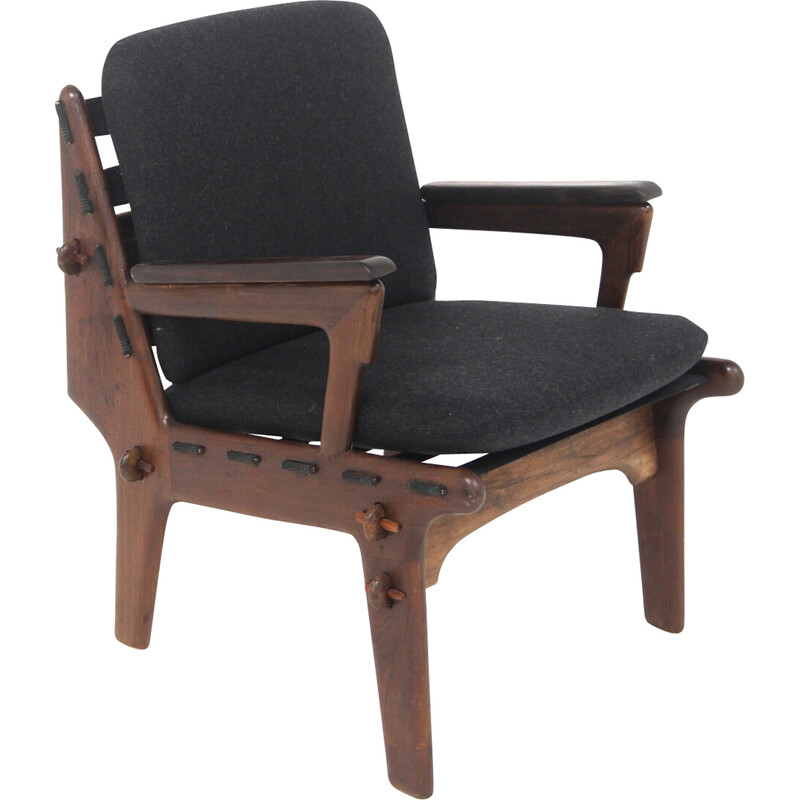 Fauteuil vintage en teck et tissu, Suède 1960