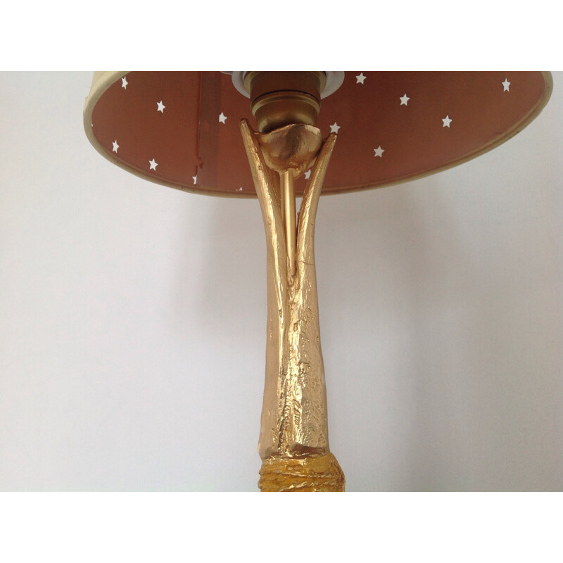 Lampe de table avec abat-jour motifs étoiles et pied en bronze de Pierre Casenove - 1990