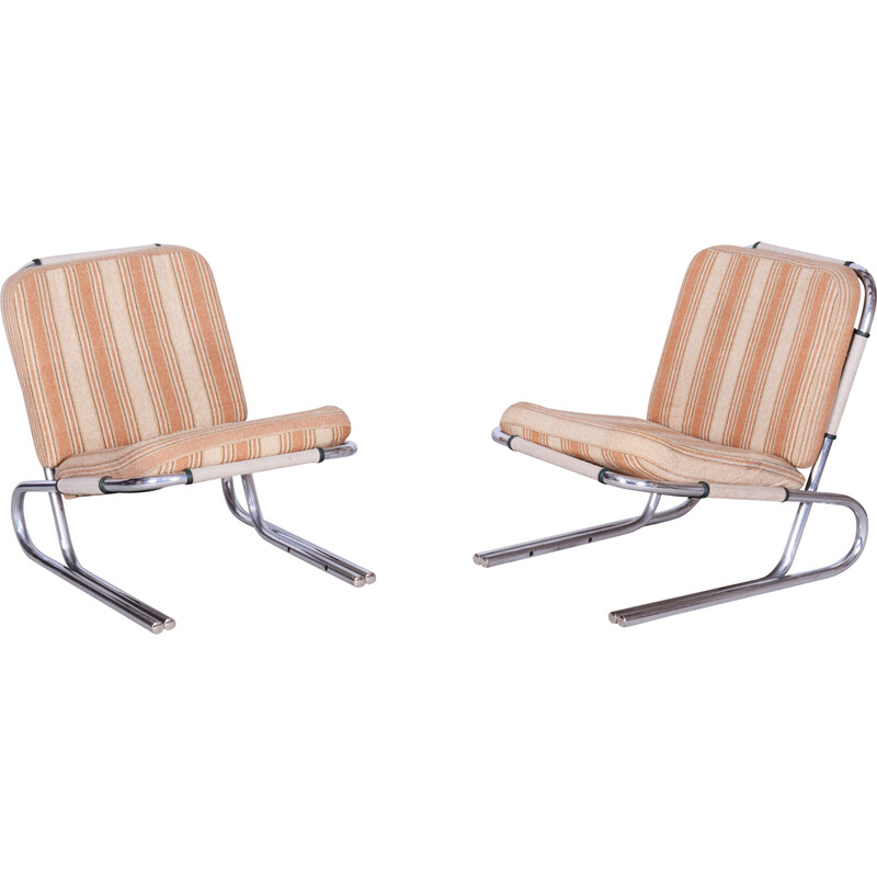 Paar vintage Bauhaus fauteuils in chroomstaal, Duitsland jaren 40