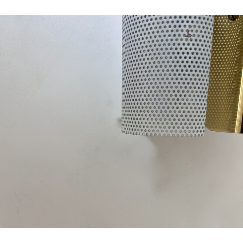 Pair of vintage wall lamp in brass and white perforated metal by Hans Agne Jakobsson, Sweden 1980