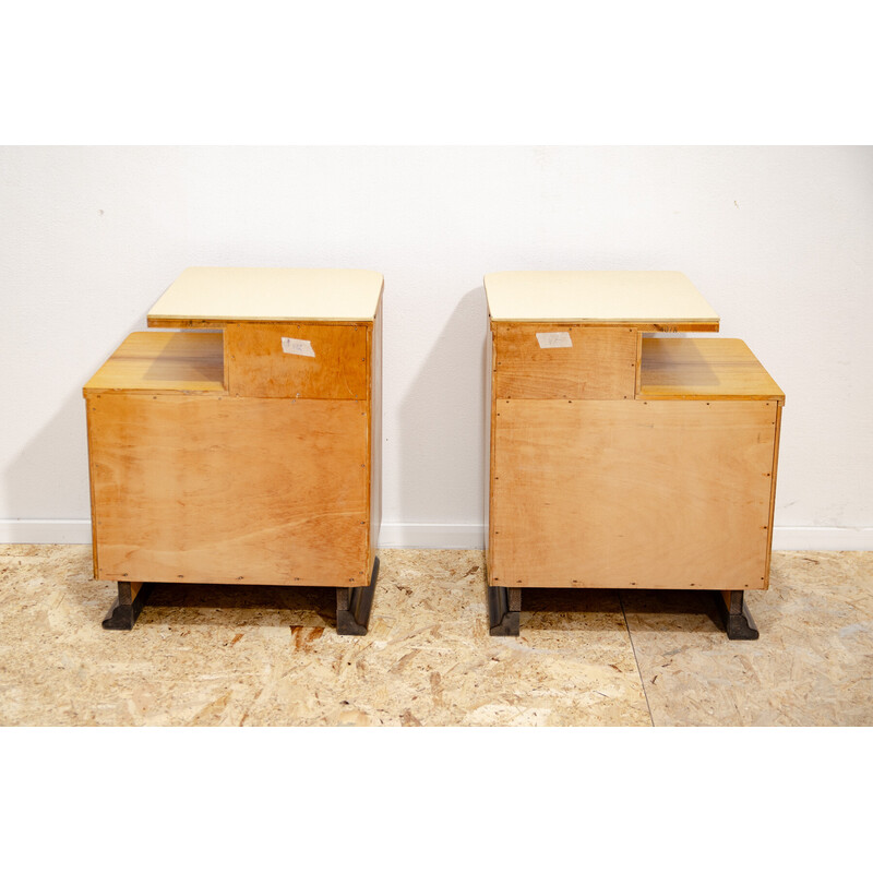 Pair of vintage Bauhaus beech wood bedside tables by Jindřich Halabala, Czechoslovakia 1930