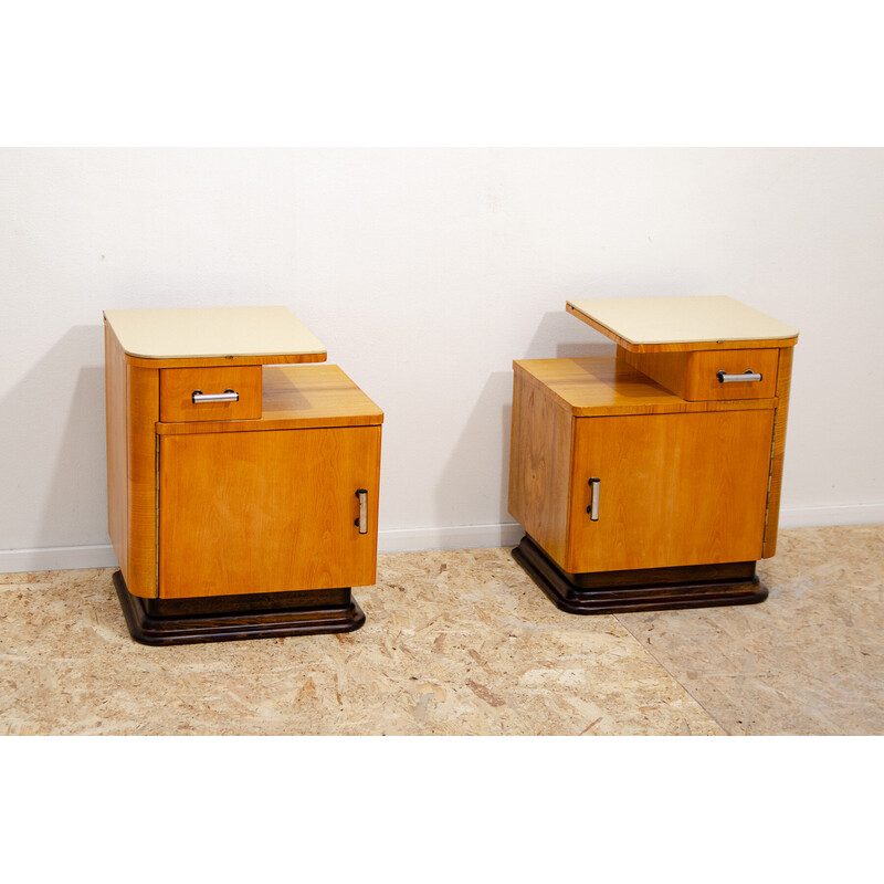 Pair of vintage Bauhaus beech wood bedside tables by Jindřich Halabala, Czechoslovakia 1930