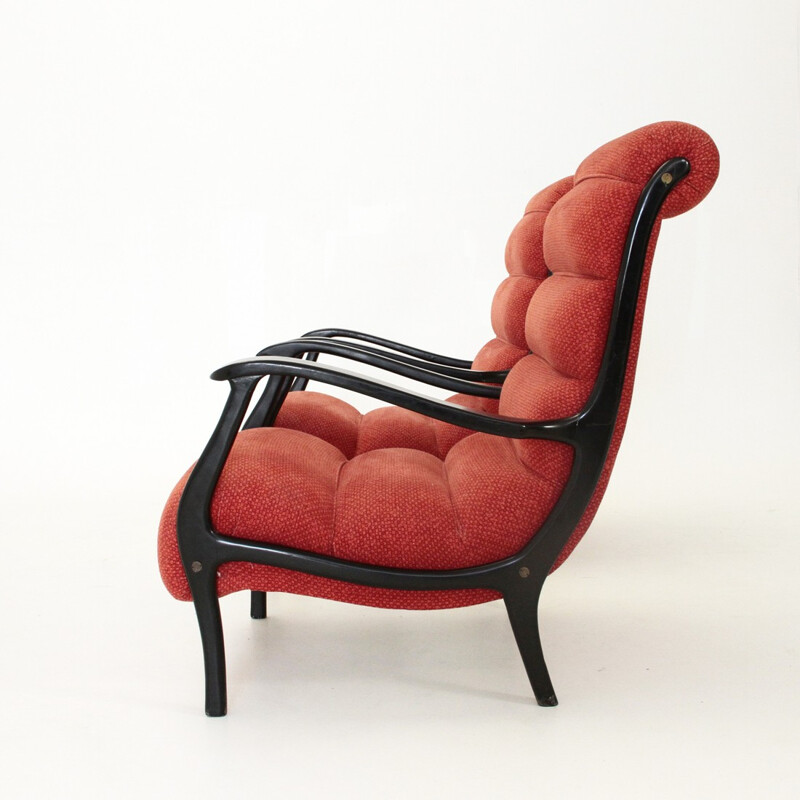 Pair of Mitzi red fleece armchair by Ezio Longhi for Elam - 1950s