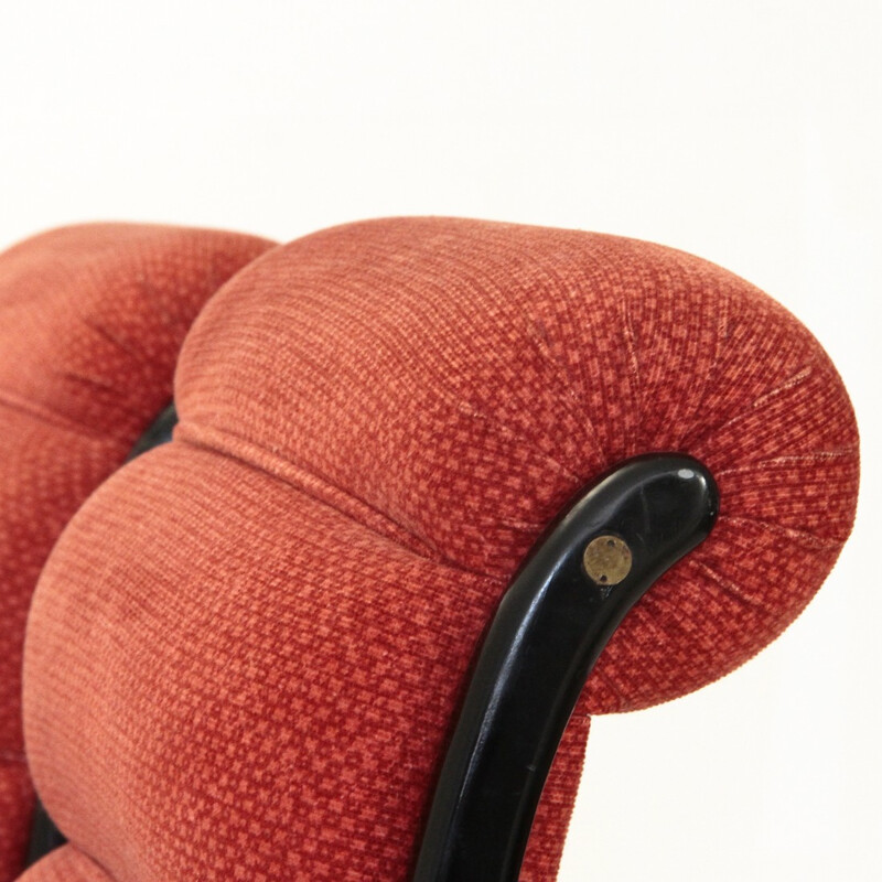 Pair of Mitzi red fleece armchair by Ezio Longhi for Elam - 1950s