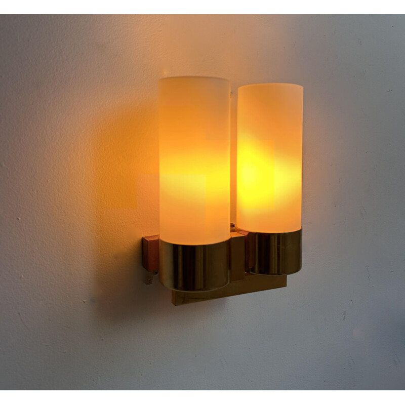 Vintage wall lamp in brass and opaline glass for Leuchten Neuhaus, Germany 1960