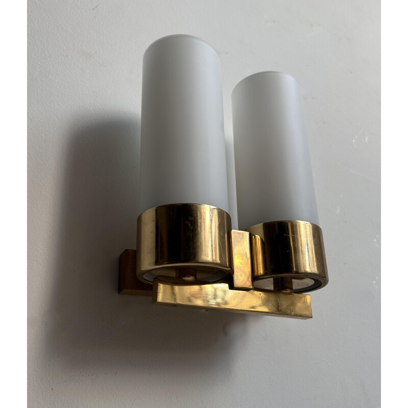 Vintage wall lamp in brass and opaline glass for Leuchten Neuhaus, Germany 1960