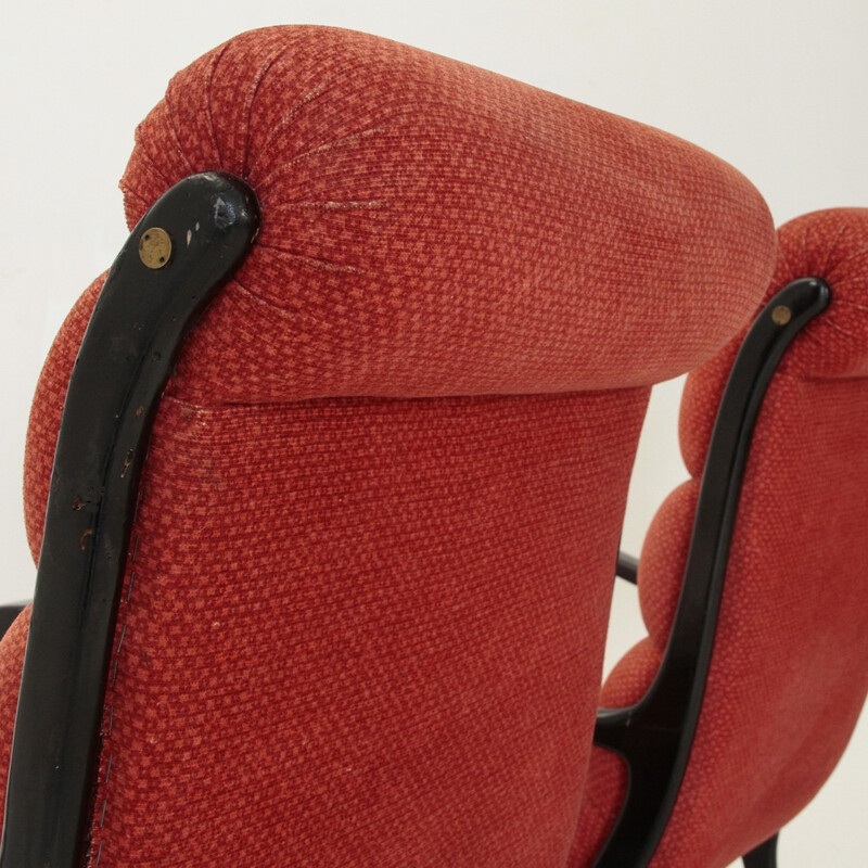 Pair of Mitzi red fleece armchair by Ezio Longhi for Elam - 1950s