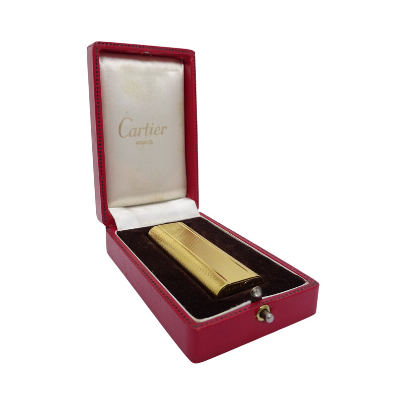 Accendino di lusso vintage placcato oro giallo 18 carati per Cartier, Francia