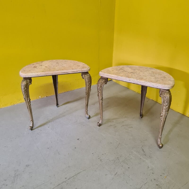 Pair of vintage light pink marble side tables, 1970