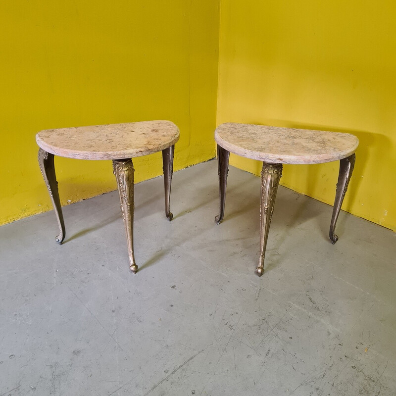 Pair of vintage light pink marble side tables, 1970