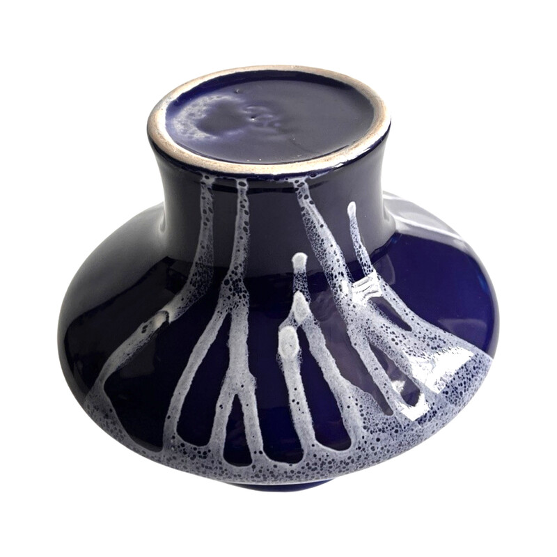 Vaso vintage in ceramica blu cobalto per Keramik Kravsko, Cecoslovacchia 1970