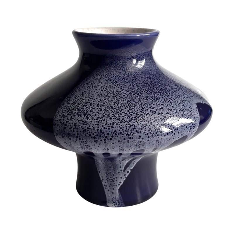Vaso vintage in ceramica blu cobalto per Keramik Kravsko, Cecoslovacchia 1970