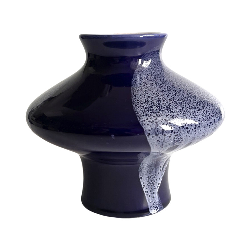 Vintage cobalt blue ceramic vase for Keramik Kravsko, Czechoslovakia 1970