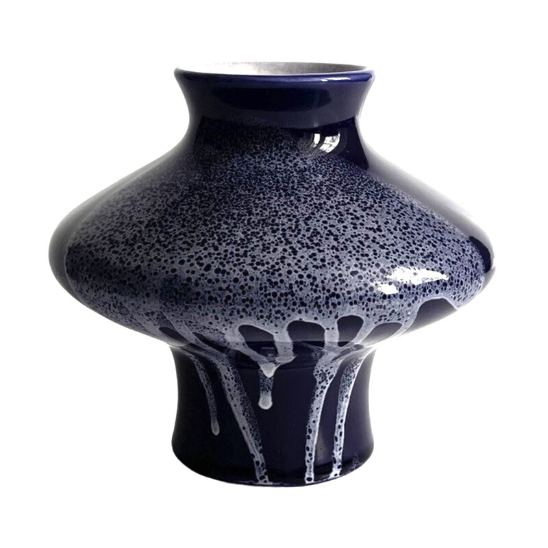 Vintage cobalt blue ceramic vase for Keramik Kravsko, Czechoslovakia 1970