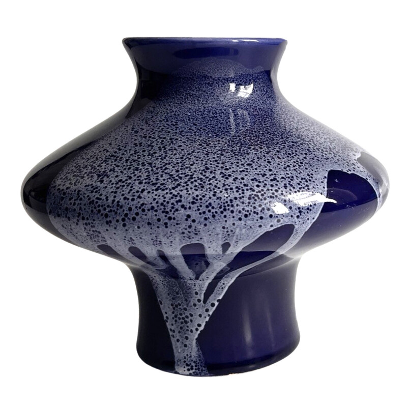 Jarra de cerâmica azul-cobalto vintage para Keramik Kravsko, Checoslováquia 1970
