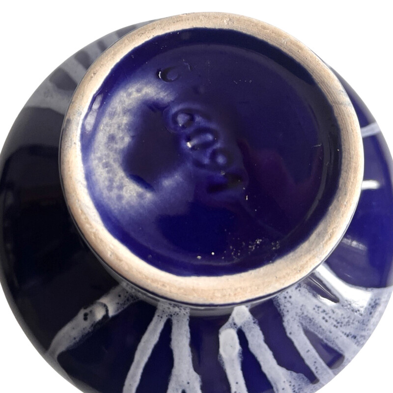 Vintage cobalt blue ceramic vase for Keramik Kravsko, Czechoslovakia 1970
