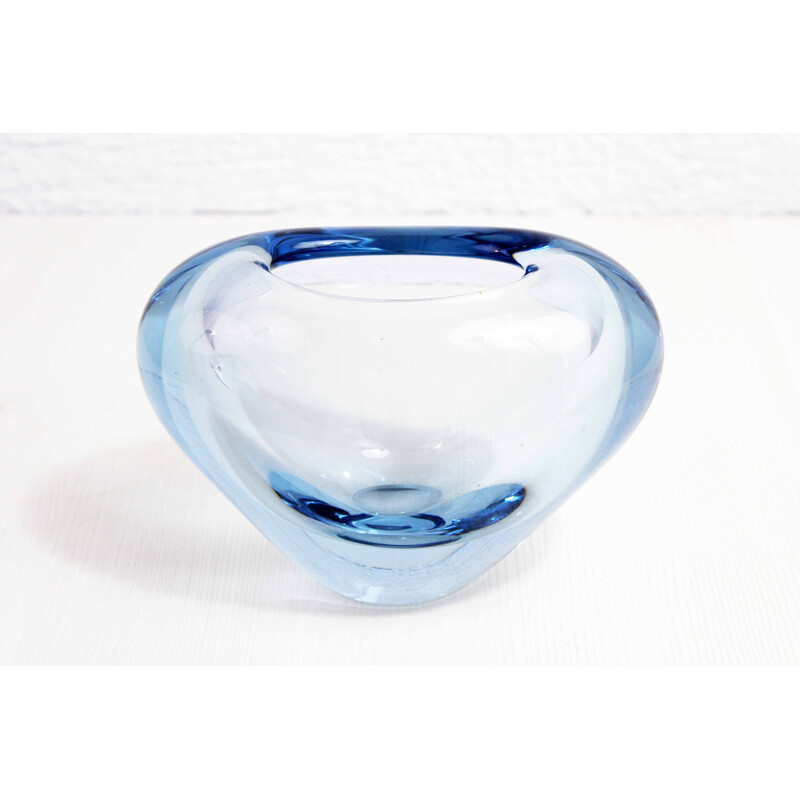 Vintage blauw glazen vaas van Per Lütken voor Holmegaard, Denemarken 1960