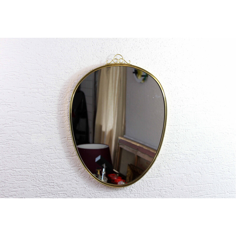 Vintage free-form mirror with brass frame, 1960