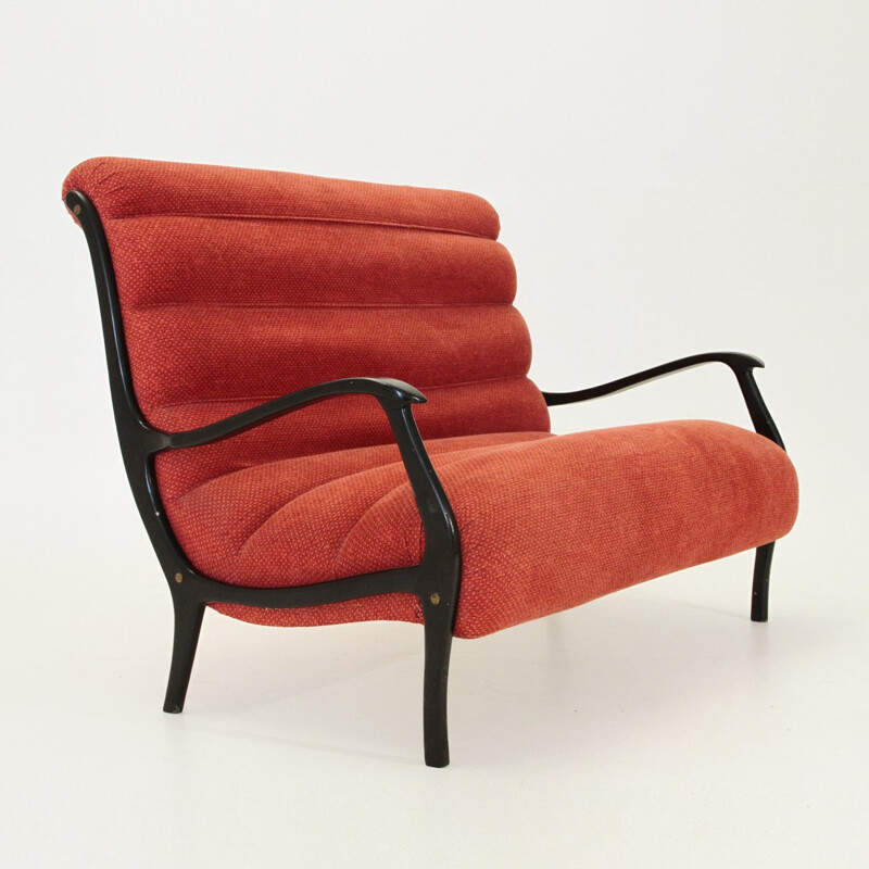 Mitzi fleece red sofa by Ezio Longhi for Elam - 1950s